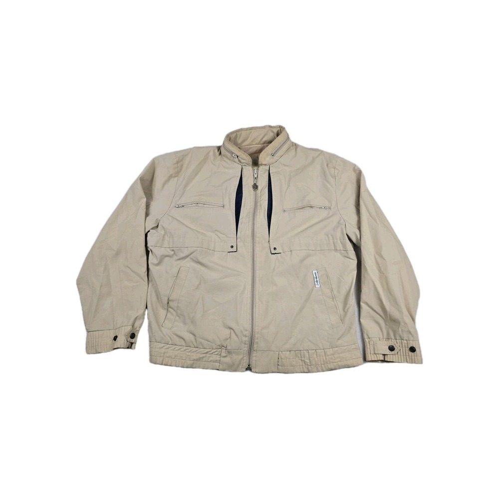 Vintage Windbreaker Mens Medium Beige Harrington Bomber Jacket Hidden Hood Tan
